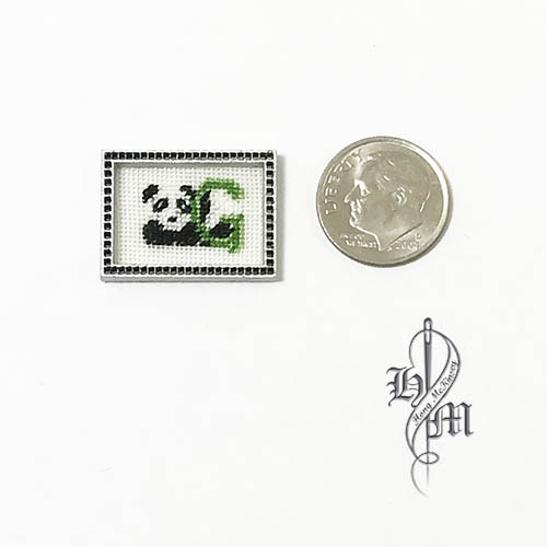 Petit point Panda with Name Initial G w/ Silver wooden frame